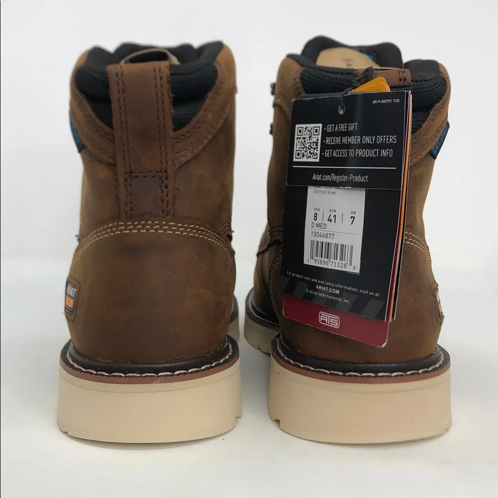 Ariat Work Rebar Lift 6” H2O Distressed Brown EH ESoft Toe Men’s Boots - Size 8